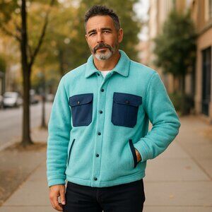NWT Outerknown Men's Standard Skyline Shirt Jacket In Mineral Blue Shacket